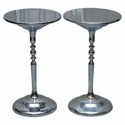 Pair Of Chrome Plated Vintage Side Tables On Solid Oak Bases Part Of Large Suite • $1171.49