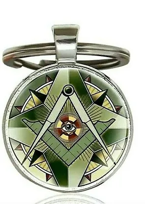 Freemasonry Masonic Keychain With Glass Center Key Ring / Chain • $9.55