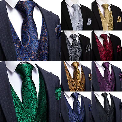 $22.99 • Buy Mens Formal Wedding Waistcoat Paisley Floral Suit Vest Slim Tuxedo Silk Tie Set