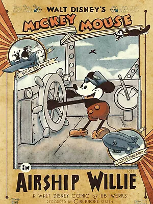 Walt Disney's Mickey Mouse Airship Willie Retro Metal Plaques Signs Poster Image • £4.99