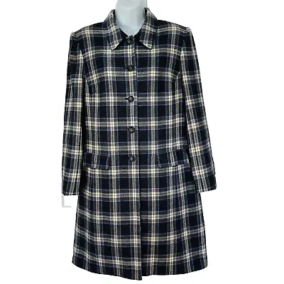 VTG KASPER 100% Wool Gray Plaid Long Coat Women’s Size 12 Fabulous Dark Academia • $29.99