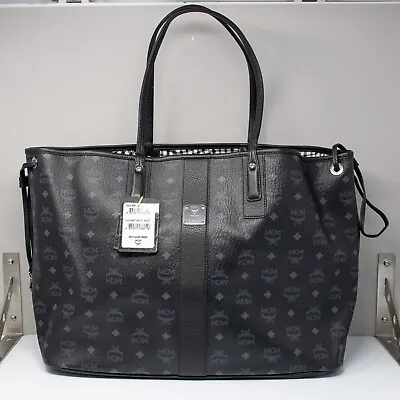 MCM Liz Jet Black Leather Large Reversible Shopper Tote Bag • $547.95