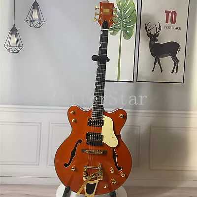 Hollow Body 6 String Orange Electric Guitar Jazz Bridge Gold Hardware Fast Ship • $336
