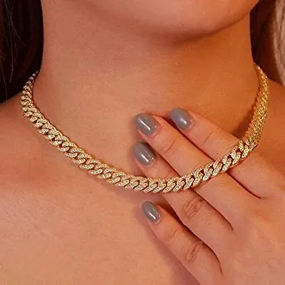 8MM Iced CZ Out Cuban Link Chain Hip Hop Gold Plated CZ Cuban Necklace/Choker • $18.39