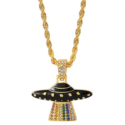 Spaceship UFO Pendant Necklace - Flying Saucer With Light Beam - UK Stock • $11.19
