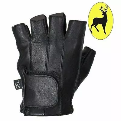 Top Grade Deer Skin Leather Fingerless Motorcycle Gloves Gel Palm • $29.95