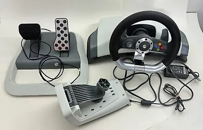 Xbox 360 Wireless Racing Steering Wheel W/ Force Feedback Pedals Tested • $26