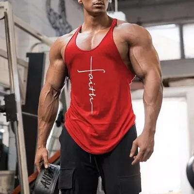 Men's Gym Bodybuilding Muscle Vest Racerback Stringer Plain Fitness Tank Top UK • £3.99