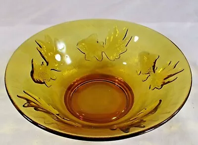 Vintage Pasari Indonesia Glass Amber Goldfish Desert Bowl Koi • $16.28