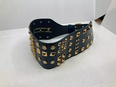 Vtg Matthew Williamson For H&M Dark Blue Gold Stud Studded Leather Belt 30-32  • $91.07