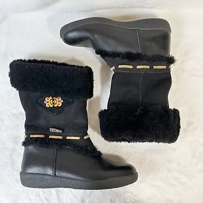 Vintage Tecnica Winter Boots Black Leather Suede Sherpa Lined Womens 7? • $30