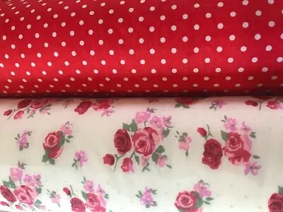 £2.40 • Buy Red Rose &  Pea  Spot Polycotton Spotted Fabric Material 115cm 45  Spotty Dots
