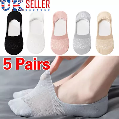 5 Pair Woman Footsies Shoe Liner Invisible Socks Anti-Slip Girls Sheer Lace UK • £3.99