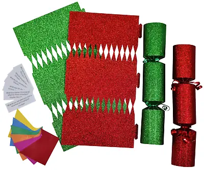 Christmas Cracker Kits 12 Make Your Own Crackers Hats RED & GREEN GLITTER • £8.99