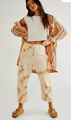 NEW Sz 27 We The Free People Osaka Tie Dye Relaxed Straight Leg Harem Jeans Tan • $118