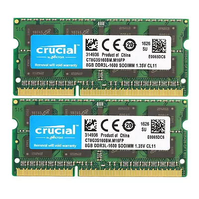 CRUCIAL DDR3L 8GB 16GB 32GB 1600 MHz PC3-12800 Laptop Memory RAM SODIMM 204-Pin • $72.60