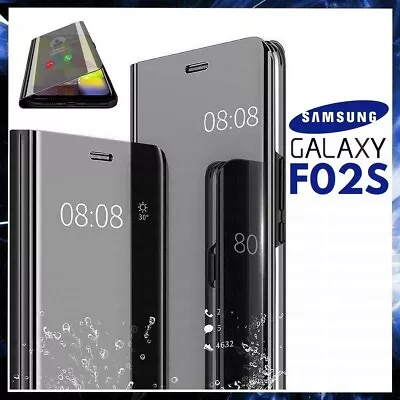 For SAMSUNG GALAXY F02S CLEAR VIEW FLIP BOOK CASE MIRROR LUXURY STAND COVER 360° • $15.29