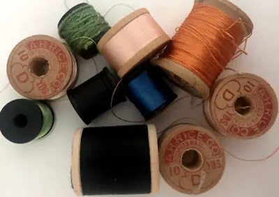 Lot 10 Vtg A H RICE Silk BUTTONHOLE THREAD SPOOLS Sewing Belding CORTICELLI Mend • $31.95