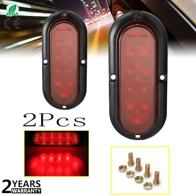 2x 6  Oval Stop/Turn/Tail Red 10LED Truck Trailer Brake Lights With Mount Screws • $13.92