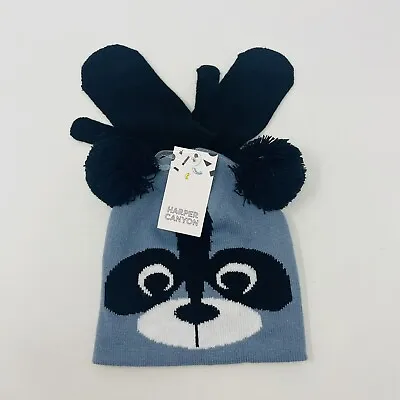 Harper Canyon Unisex Toddler One Size Raccoon Pom Pom Beanie Hat And Mittens 182 • $14.24