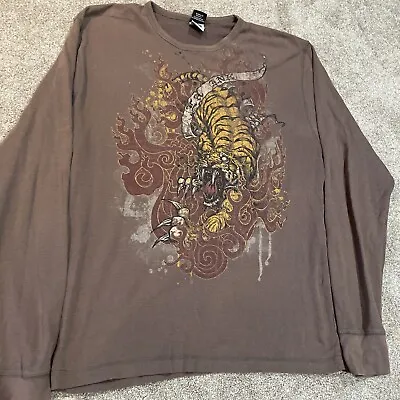 LA Ink Thermal Shirt 2XL Brown Long Sleeve Tiger Y2k Punk Tattoo Shop Grunge • $33