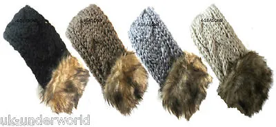 £3.85 • Buy Ladies Knitted Headband Womens Girls With Faux Fur Muffs Earmuffs Winter Warm