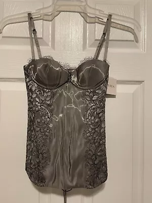 La Perla Elegant Bustier 34B Silver Lace Size Zip $1358 • $299.99