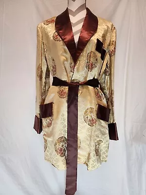 Men's  Women's Vintage Chinese Brown Brocade Smoking Lounge Jacket Size 42 SEXY • $59.99