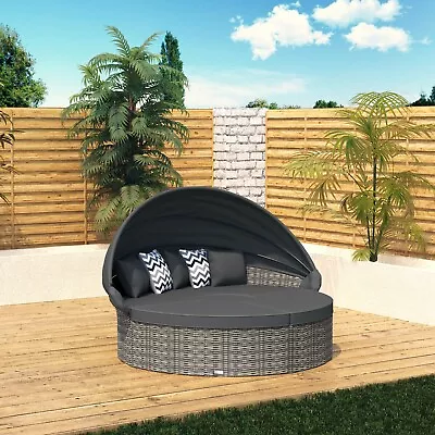 Outdoor Daybed Half Round Rattan With Canopy Modular Garden Patio Furniture  • £569.99