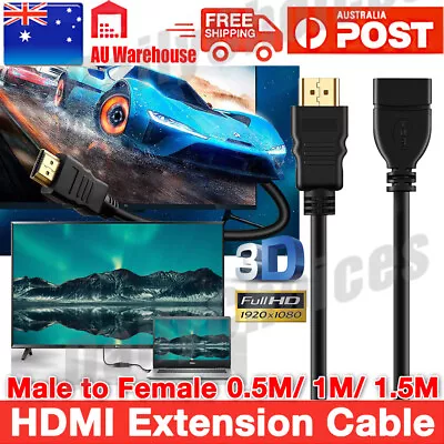 $4.95 • Buy HDMI Extension Cable Male To Female Lead V1.4 3D High Speed Extender AU