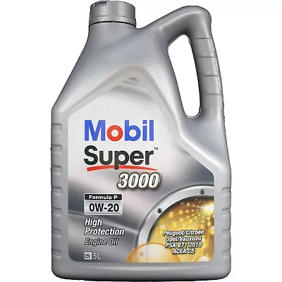 £89.95 • Buy Mobil Super 3000 Formula P 0W-20 0W20 Fully Synthetic Engine Oil 5L 5 Litres