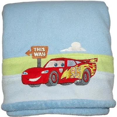 Disney Baby Cars Lightning McQueen Blue Fleece THIS WAY Blanket Lovey Pixar Boys • $28