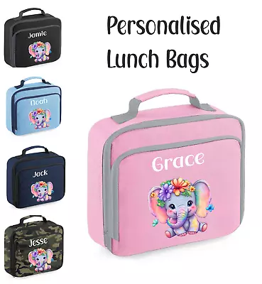 Personalised Lunch Bag Childrens School Dinner Insulated Elephant Name Snack Box • £9.99