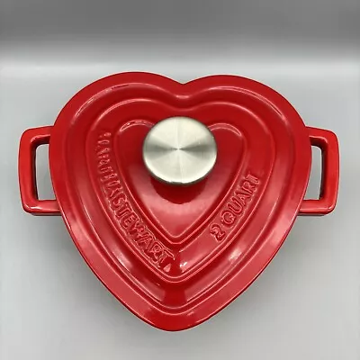 Martha Stewart 2 Qt Heart Shaped Enameled Cast Iron Casserole Dutch Oven Red Lid • $54.95