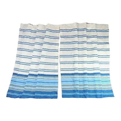 Vintage 70's Kitchen Curtains 2 Panels 35”x36” Blue And White Terry Stripe MCM • $29.99