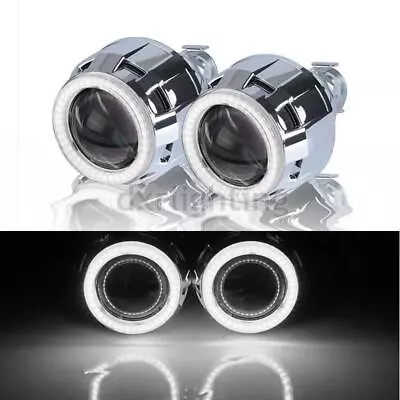 2X 2.5  Mini HID Bi-xenon Projector Lens LHD Headlight White Angel Eyes Hi-Low • $49.98