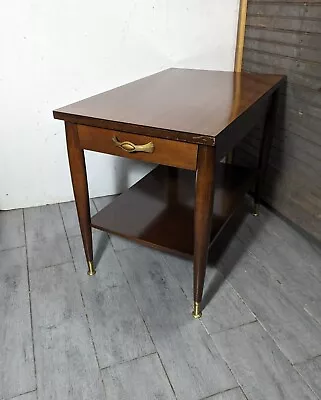 Vintage Mersman Mid Century Modern 2-Tier End Table With Drawer Brass Feet • $153