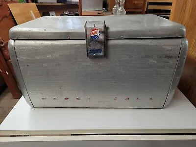 Vintage 1950's Pepsi Cola Aluminum Cooler Ice Box Chest Missing Handles  • $65