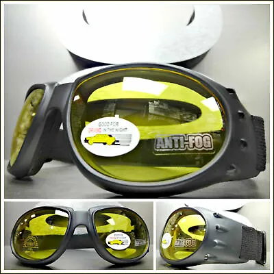 Men PADDED MOTORCYCLE Day Night RIDING GOGGLES With Strap Yellow Anti Fog Lens • $14.99