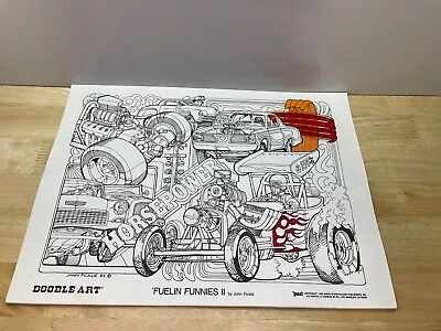 Vintage Doodle Art Coloring Poster Fuelin Funnies 2 Funny Cars 11x15 • $25.49