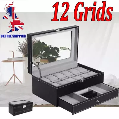 12 Grids Watch Display Case Jewelry Collection Box Organizer Holder Men Leather • £20.97