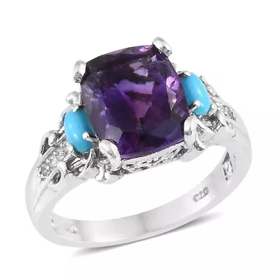 Moroccan AmethystSleeping Beauty Turquoise Over Sterling Silver Ring Siz8 NWT • $65
