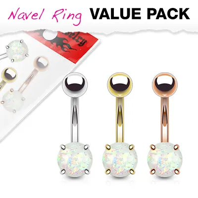 3 Pack Of Belly Bars Piercing Rings With Opal Balls IP Surgical Steel • £6.25