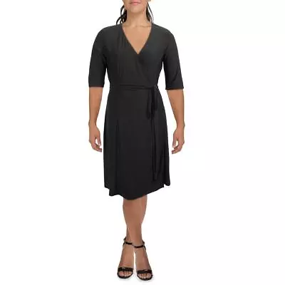 Kiyonna Womens   Black Knit Knee-Length Party Wrap Dress Plus 0X BHFO 5265 • $9.99
