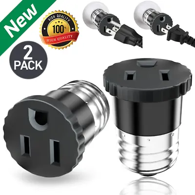 Light Bulb Socket To 2 3 Prong Plug Adapter Extension Convert Lamp Socket 2 Pack • $14.18