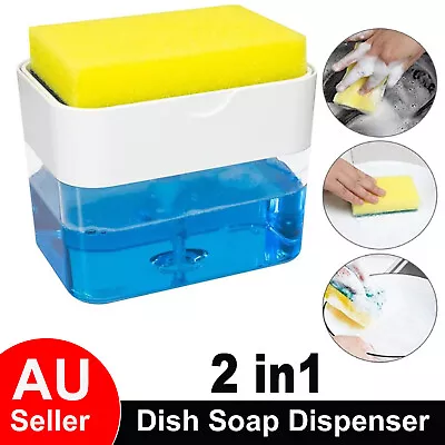 2 In1 Soap Dispenser Sponge Holder Kitchen Sink Washing Tidy Liquid Container AU • $11.99