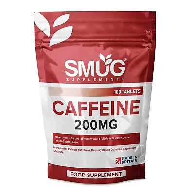Caffeine Energy Tablets By SMUG Supplements - Easy To Swallow - Fast Release • £4.99