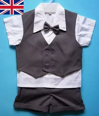 BABY BOY OUTFIT 4 Piece DARK GREY Special Occasion Suit Wedding Formal Clothing • £12.99