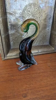 Alfredo Barbini Murano Glass Duck Green & Gold 8  Tall • $50