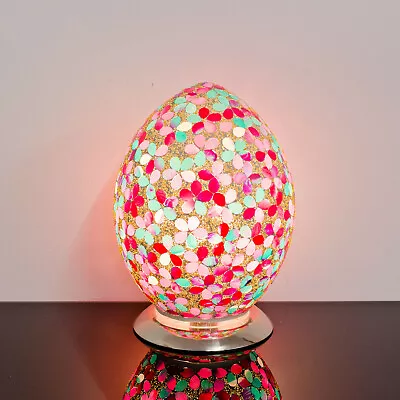 Pink Flower Mosaic Tile Glass Egg Table Lamp Bedside Mood Lamp Home Decor • £49.99